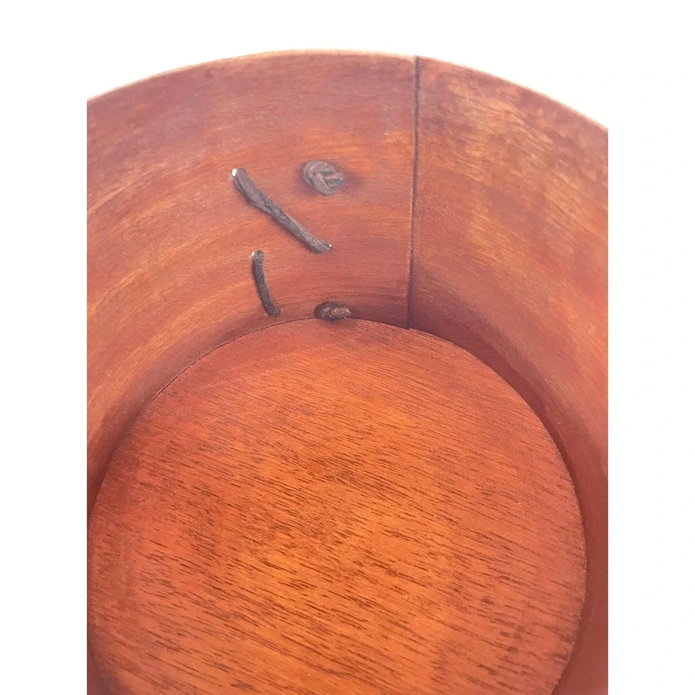 Vintage Bentwood Round Storage Box with Leather Ties Cherry Finish Shaker Style